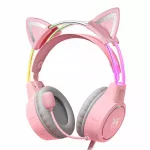 Žaidimų ausinės ONIKUMA X15 Pro su katės ausytėmis, RGB ap&scaron;vietimu ir mikrofonu, rožinės