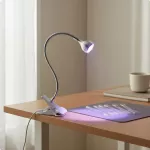 Manikiūro lempa su reguliuojamu USB spaustuku, sidabrinė, 5 W, balta jungtis