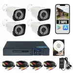 Vaizdo stebėjimo rinkinys su 4 Full HD kameromis, DVR įra&scaron;ymo įrenginiu ir 1TB HDD