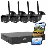Belaidė WiFi stebėjimo kamera, 4 vnt., 4K, 8Mpx, su IR naktiniu matymu, juoda