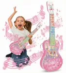 Elektrinė gitara vaikams su &scaron;viesomis ir garsais, rožinė