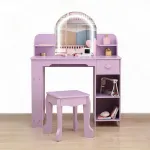 Vaiki&scaron;ka kosmetinė su LED veidrodžiu, pufu ir stalčiais, violetinė