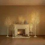 LED beržas, 160 cm, baltas, &scaron;iltai &scaron;viečiantis kalėdinis dekoratyvinis medis