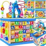 Medinis lavinamasis rū&scaron;iavimo kubas su labirintu, formomis ir abėcėle, Montessori
