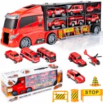 Žaislinė gaisrinės sunkvežimio, automobilio ir sraigtasparnio transporto priemonių rinkinys