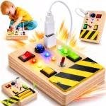 Medinė Montessori pojūčių lenta vaikams su LED jungikliais