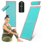 Akupresūros kilimėlis su pagalve ir užvalkalu 130 cm HyperMotion, pilkai mėtų spalvos