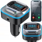 Bluetooth FM siųstuvas automobiliui su USB-C, USB ir QC 3.0 įkrovimu
