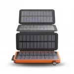 I&scaron;orinė baterija su saulės įkrovimu, 25000 mAh, atspari vandeniui, LED žibintuvėlis, 4 saulės panelės