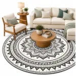 Apvalus kilimas NOVO, 160x160 cm, neslystantis, rytieti&scaron;ko stiliaus mandala