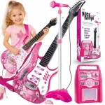 Vaiki&scaron;kas muzikos rinkinys su elektrine gitara ir rožiniu mikrofonu