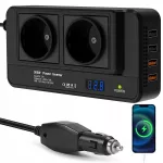 Automobilinis 200W 12V&ndash;230V keitiklis su USB QC ir AC lizdais
