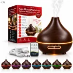 Oro drėkintuvas&ndash;aromato difuzorius 400 ml, ultragarsinis, su LED, medienos dizaino