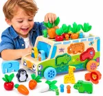 Medinis lavinamasis automobilis rū&scaron;iuoklis Montessori su daržovėmis ir gyvūnais, nuo 3 metų