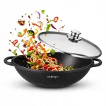 Wok keptuvė indukcijai ir dujoms, su dangčiu, juoda, 36 cm, nerūdijantis plienas