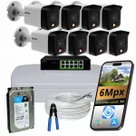 Vaizdo stebėjimo kamerų rinkinys DAHUA, 8 PoE IP, 6 Mpx, su Dual LED, 1TB