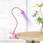 Manikiūro stalo lempa su reguliuojamu kakleliu, USB, rožinė/balta