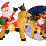 Pripučiama Kalėdų dekoracija Santa su elniu, 1,5 m, su LED ap&scaron;vietimu