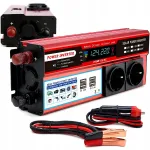 Automobilinis keitiklis 2000W, 12V, 2x 220V, 4x USB, LCD, &scaron;varios sinusoidės inverteris