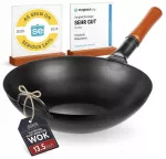 Wok keptuvė YOSUKATA 34 cm, anglinio plieno, plok&scaron;čiu dugnu, tinkama dujinei ir indukcinei viryklei