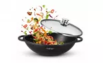 Indukcinė wok keptuvė su nuimama rankena, juodo nerūdijančio plieno, 40 cm