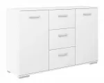 Komoda K3, 120 cm, balta, 3 stalčiai, miegamajam ir svetainei