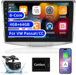 Radijo imtuvas 10 colių VW Passat B6 B7 CC, Android Auto, CarPlay, 4 GB/64 GB, su kamera