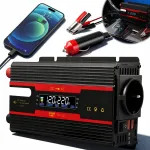 Kompakti&scaron;kas 12V/24V į 220V keitiklis su USB, 2000W, LCD ekranas