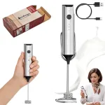 Pieno putų plakiklis, elektrinis, nerūdijančio plieno, mini, USB, 3 greičių