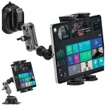 Plan&scaron;etinių kompiuterių laikiklis automobiliui, 360&deg; pasukamas, su siurbtuku, metalinis, tinka iPhone/iPad