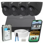 IP vaizdo stebėjimo kamerų rinkinys SMART DVS, 5 Mpx, POE, metalinės, juodos
