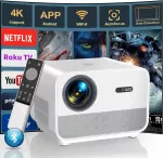 LED projektorius FHD 4K su WiFi, Bluetooth, AutoFocus, YouTube, Netflix, nuotolinio valdymo pultu