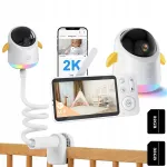 Vaizdo kūdikių stebėjimo kamera su WiFi, 2K 3MP, pasukama, 5" LCD, 4x priartinimas, su rankena