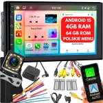 Automobilio radijas 2 DIN, 7", 4GB/64GB, Android 15, su CarPlay, Android Auto, RDS, DSP