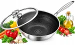 WOK keptuvė su dangčiu, 32 cm, nerūdijantis plienas, tinkama indukcinei ir dujinei viryklei