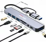 USB-C 8in1 adapteris: 4 USB, SD ir microSD kortelių skaitytuvas, USB-C PD, ausinių lizdas