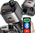 Automobilinis Bluetooth siųstuvas MONPAX su QC 3.0 įkrovikliu ir mikrofonu