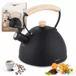 Plieninis virdulys Kinghoff, 2,6 l, juodas matinis, su medine rankena