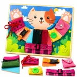 Sensorinė Montessori lavinimo lenta &bdquo;Kitty&ldquo;, suvarstoma, nuo 3 metų