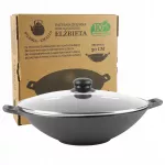 Ketaus gili wok keptuvė 30 cm su stiklo dangčiu, tinka indukcinei ir dujinei viryklei