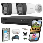 Vaizdo stebėjimo rinkinys Hikvision, 2 kameros, 4K 8 Mpx, LED IR pa&scaron;vietimas, 1 TB diskas