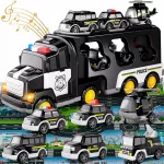 Policijos automobilių rinkinys 7 viename su vilkiku, LED ap&scaron;vietimu ir muzika
