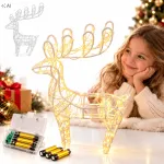 Kalėdinė dekoracija REINDEER, &scaron;viečiantis LED elnias, 46 cm, &scaron;iltai balta, baterijomis