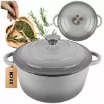 Emaliuotas ketaus puodas HAGE, 3 l, su dangčiu, 22 cm, pilkas, tinka indukcijai ir orkaitei