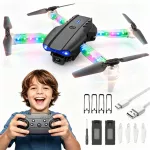 Sulankstomas dronas su dviem HD kameromis, WiFi, LED ap&scaron;vietimu ir 2 baterijomis