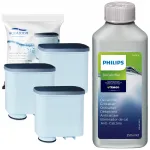Vandens filtrų rinkinys (3 vnt.) Philips Latte Go kavos aparatui + nukalkinimo priemonė espresso aparatams