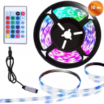 RGB LED juosta 10 m, 30 LED/m, su USB maitinimu ir nuotolinio valdymo pulteliu, LED &scaron;viesos juosta, RGB ap&scaron;vietimo juostelė