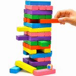 Medinė spalvota Jenga tipo bok&scaron;to dėlionė, spalvotos medinės kaladėlės, medinis bok&scaron;to žaidimas, spalvota medinė kaladėlių dėlionė, medinis krentančio bok&scaron;to žaidimas