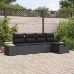 Sodo Sofų Rinkinys su pagalve 5 pcs Juoda Poli ratanas