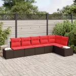 Sodo Sofų Rinkinys su pagalve 6 pcs Ruda poliratanas